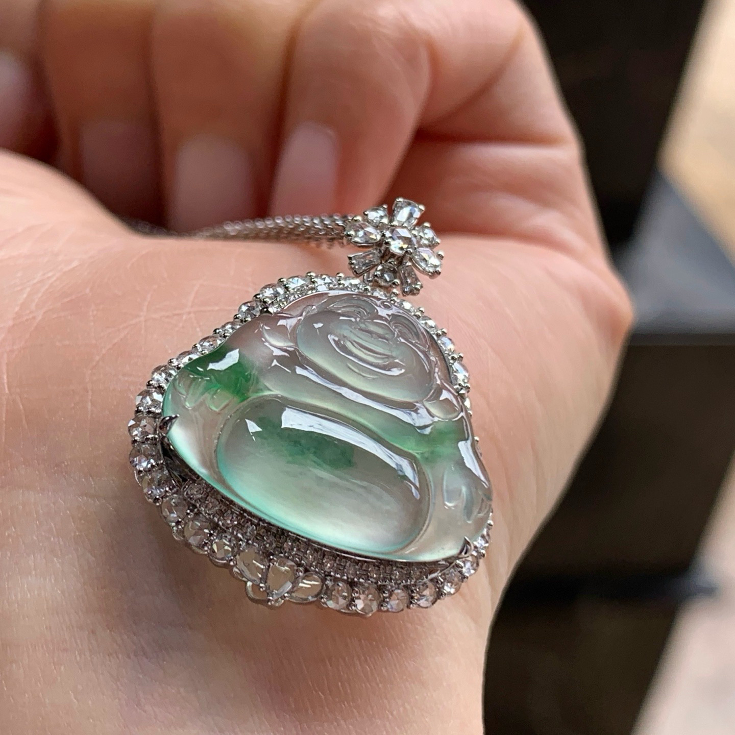 金钻镶嵌冰绿花佛公^_^冰透