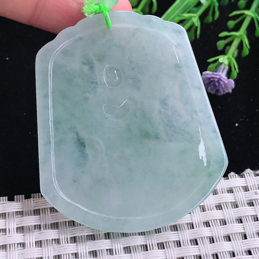 实拍A货翡翠54/46/5.5老坑冰润起胶晴底虚空藏菩萨吊坠翡翠玉牌挂件
