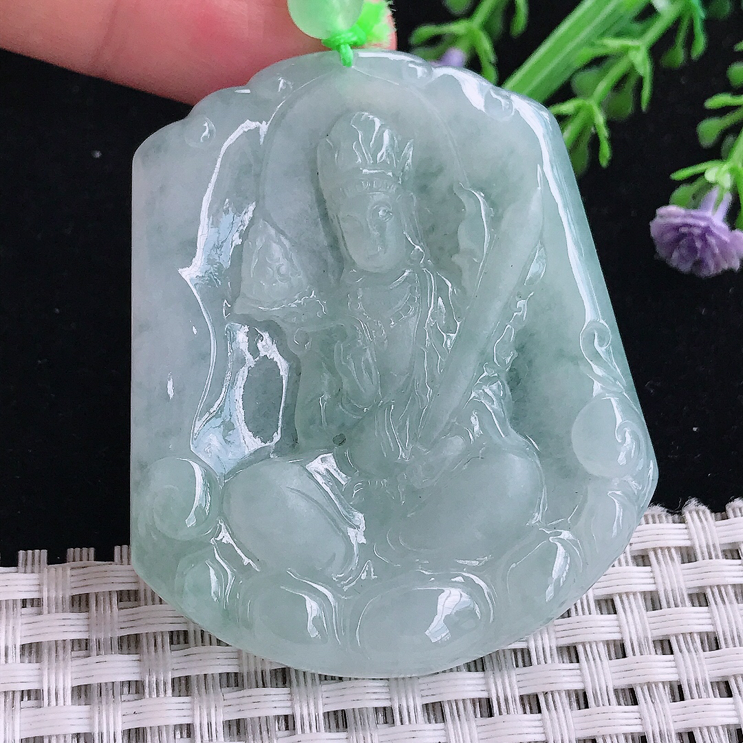 实拍A货翡翠54/46/5.5老坑冰润起胶晴底虚空藏菩萨吊坠翡翠玉牌挂件