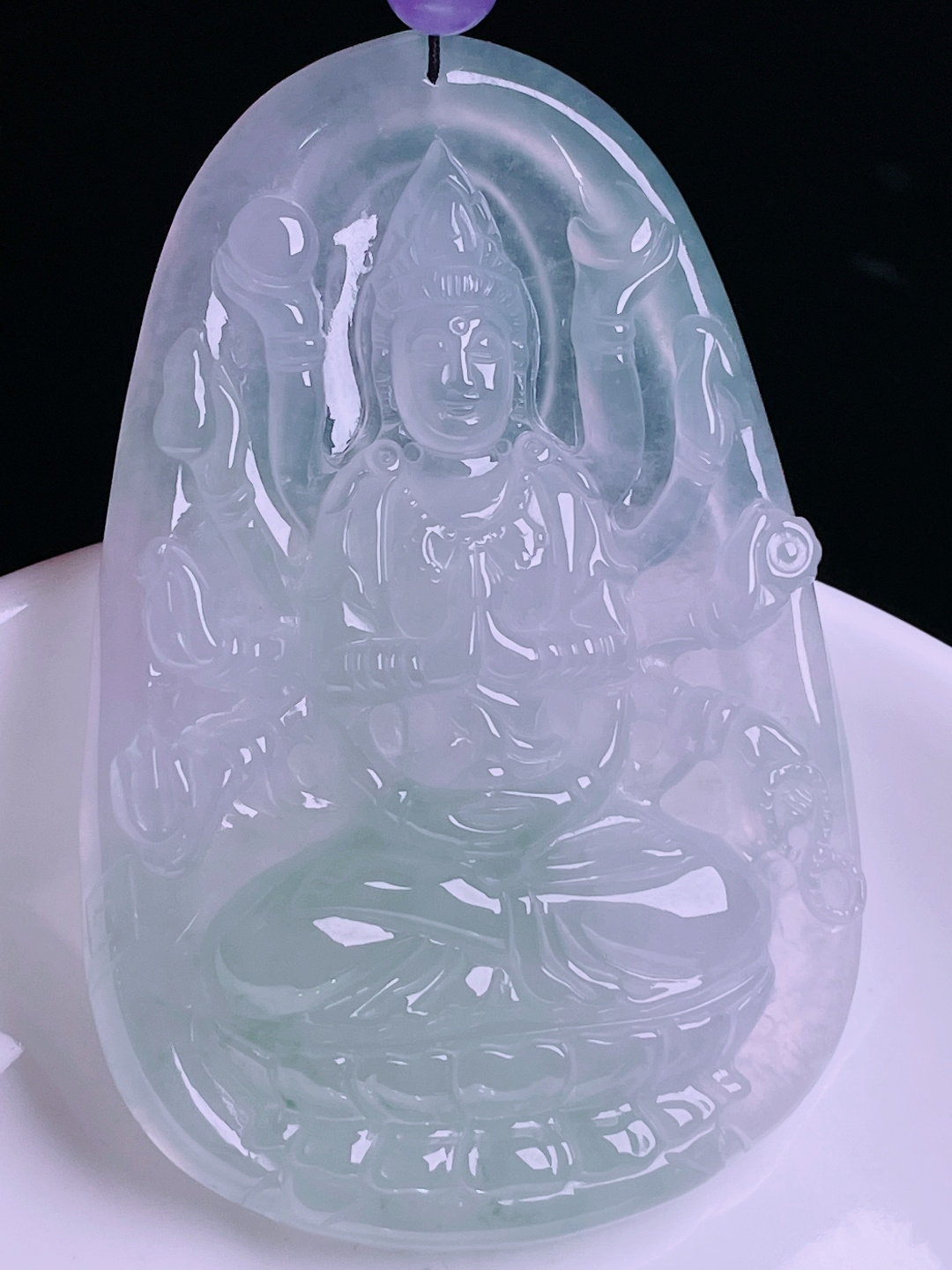 ️冰种千手观音，老种起光，细底通透，尺寸：67.6/44/6.8mm0513