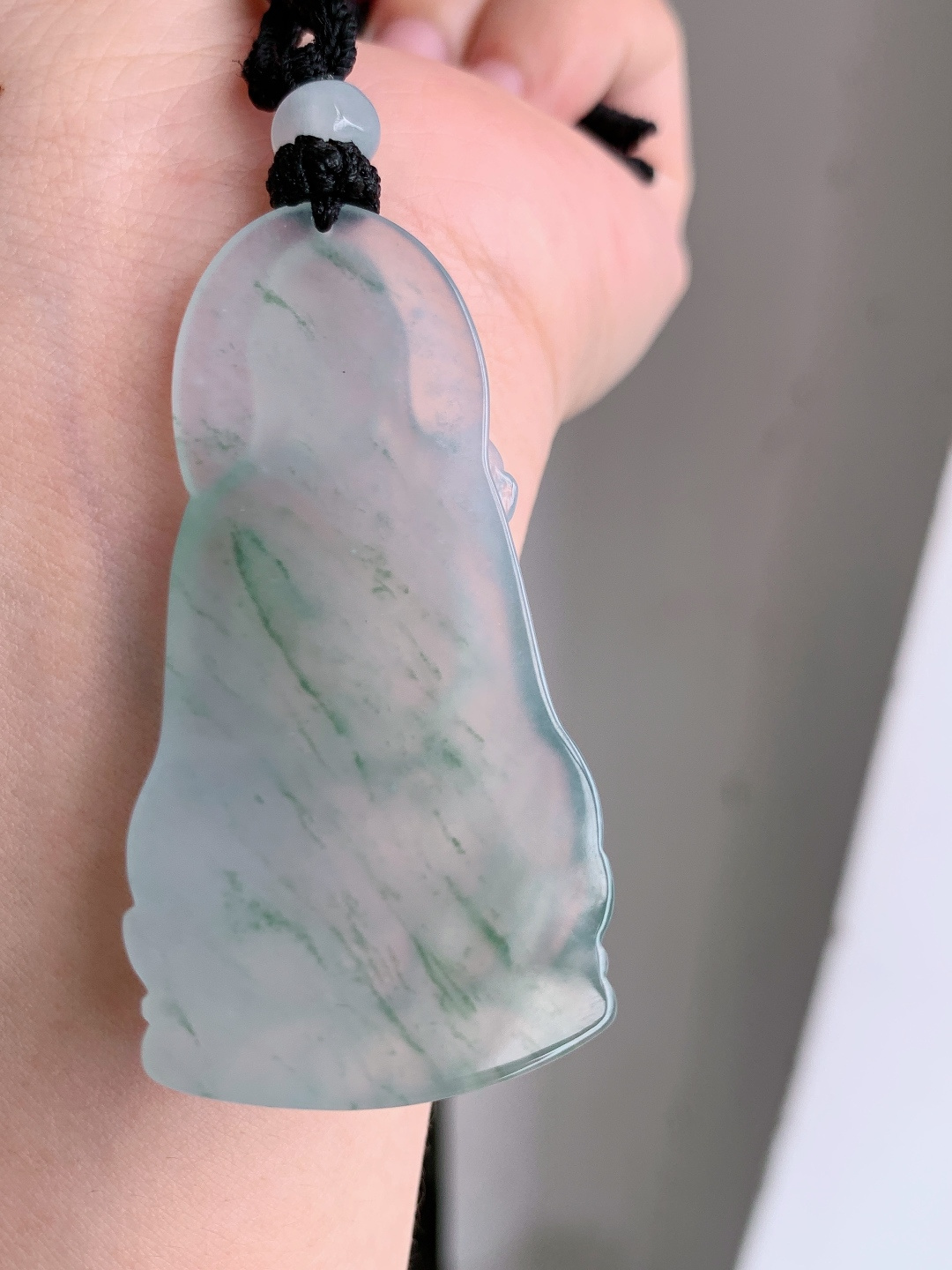飘花莲花观音吊坠，冰种起光，飘绿灵动