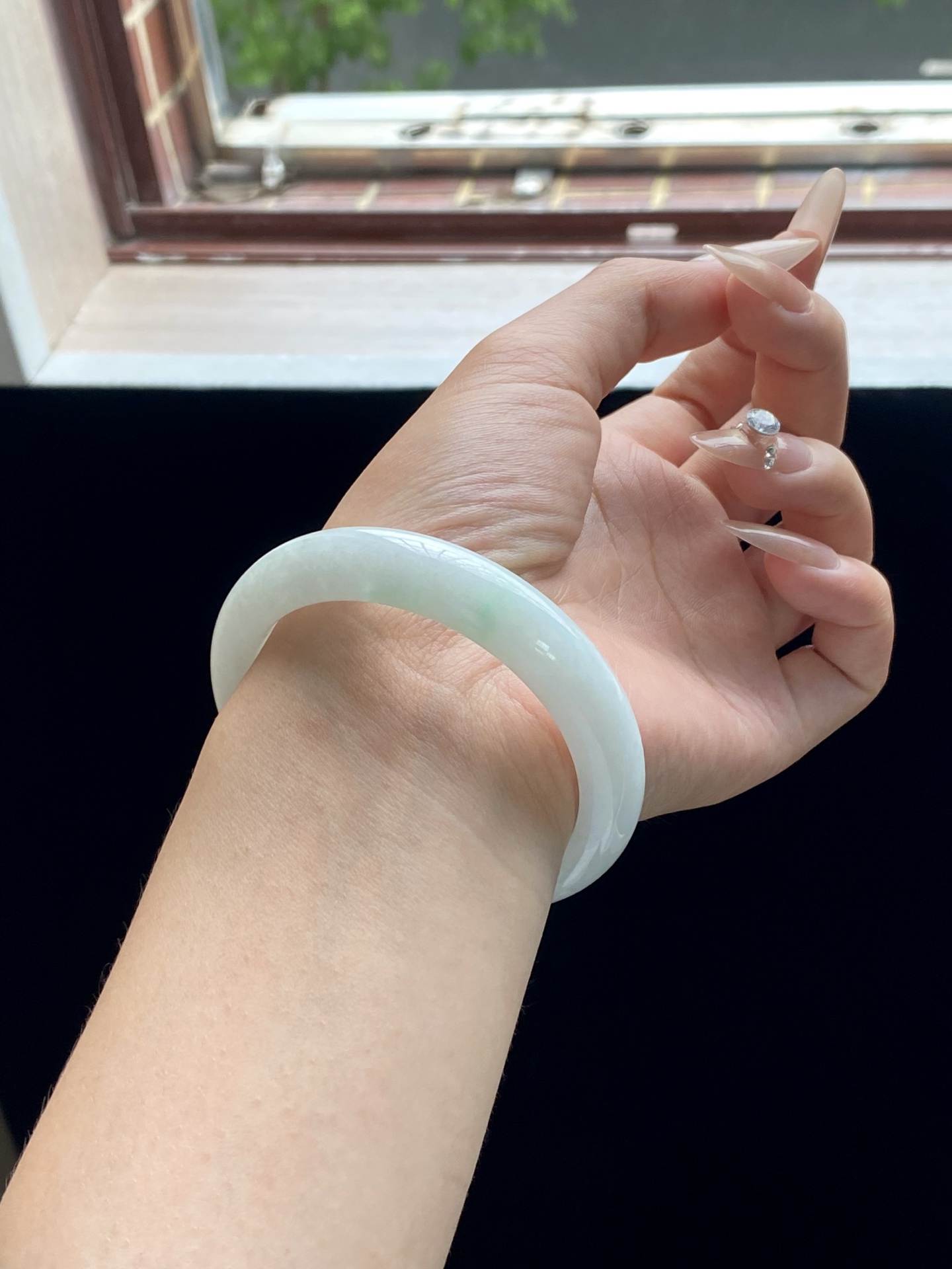  白月光飘绿正圈成品（有纹） HY-9027 ⭕️55-12-8.5