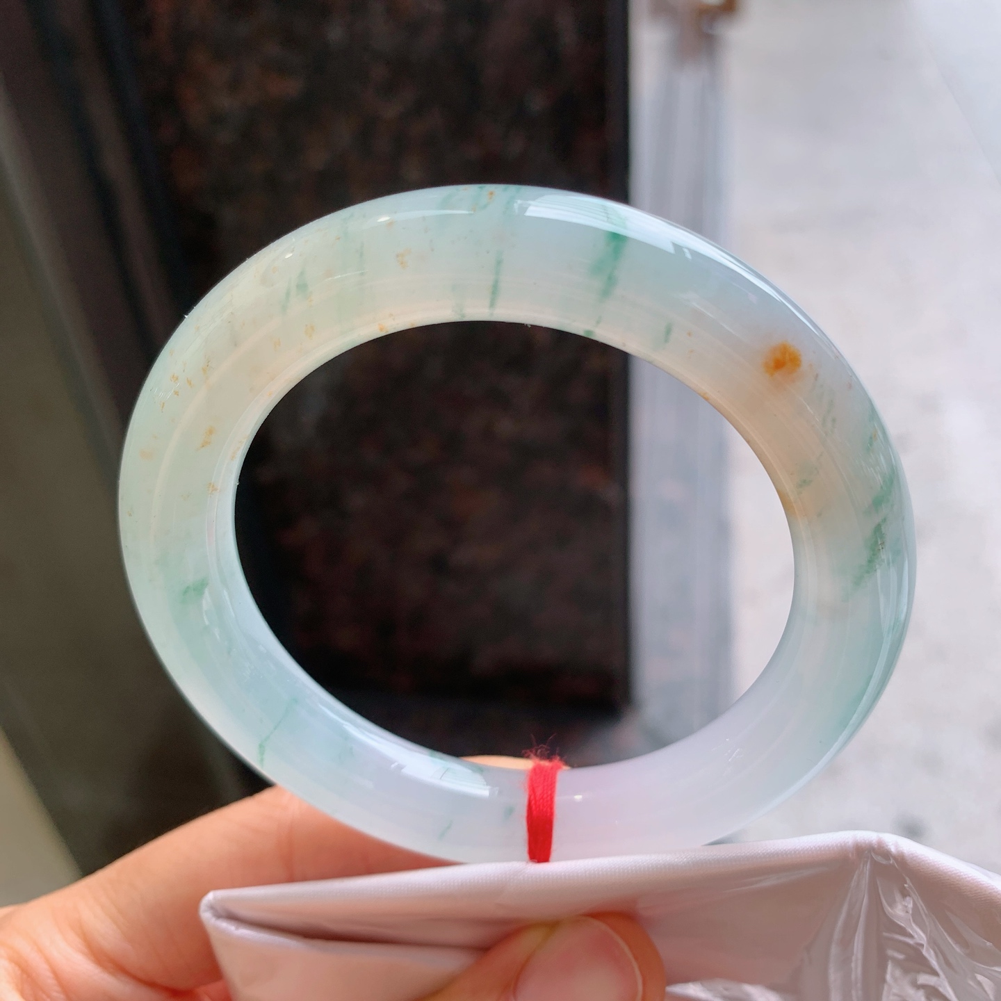 圆条冰黄翡飘花 无裂 尺寸：55.8/11 特色料子