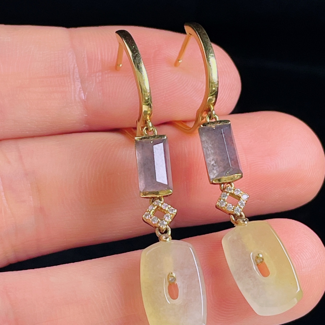️冰黄耳坠，老种起光，细底通透，尺寸：42/8.6/3mm0514