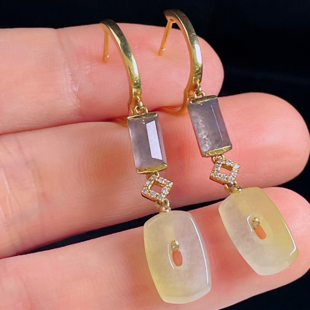 ️冰黄耳坠，老种起光，细底通透，尺寸：42/8.6/3mm0514