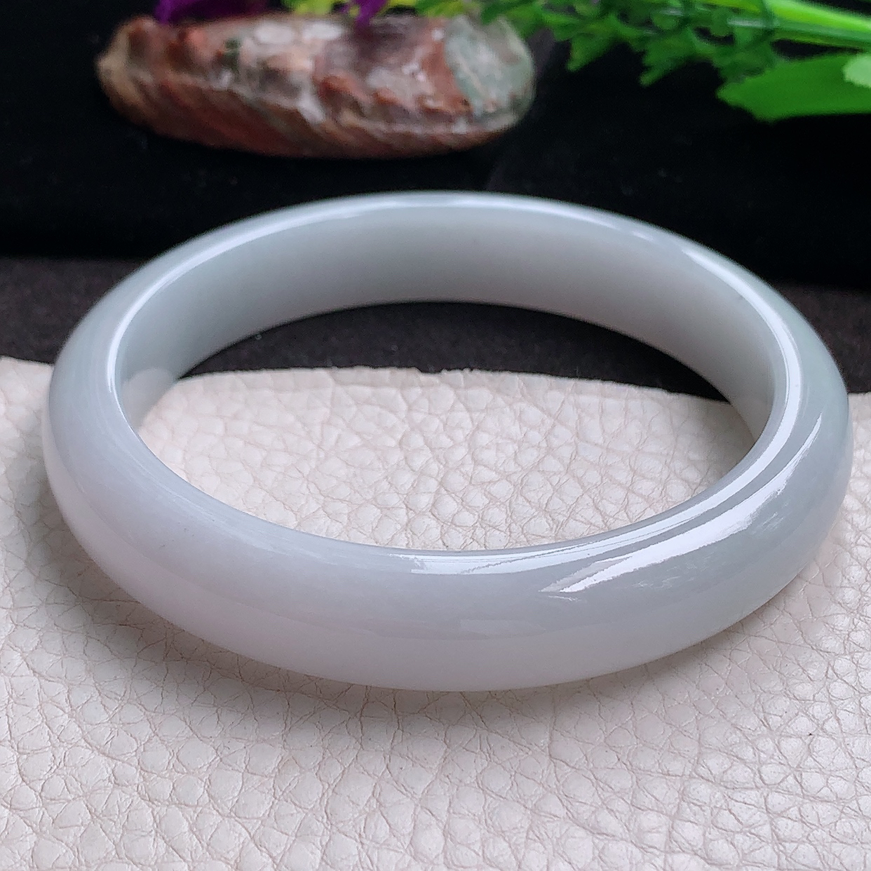 yh大圈口66*13*8.5平安镯 缅甸翡翠a货玉手镯白月光细润正圈玉手环