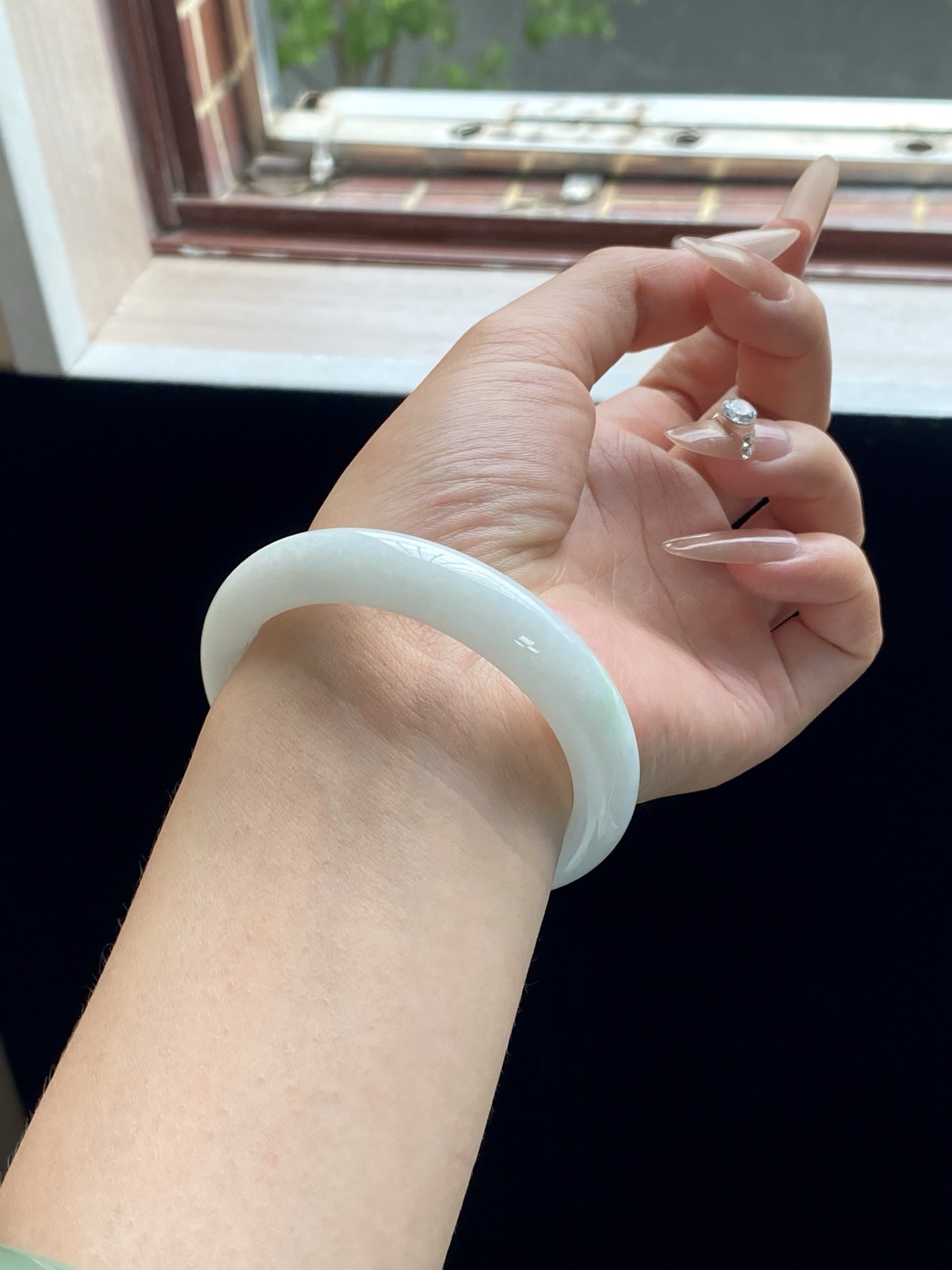  白月光飘绿正圈成品（有纹） HY-9027 ⭕️55-12-8.5