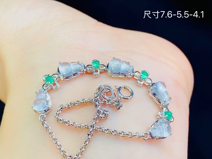 ️18k金+钻玻璃种葫芦手链，，7.6-5.5-4.1