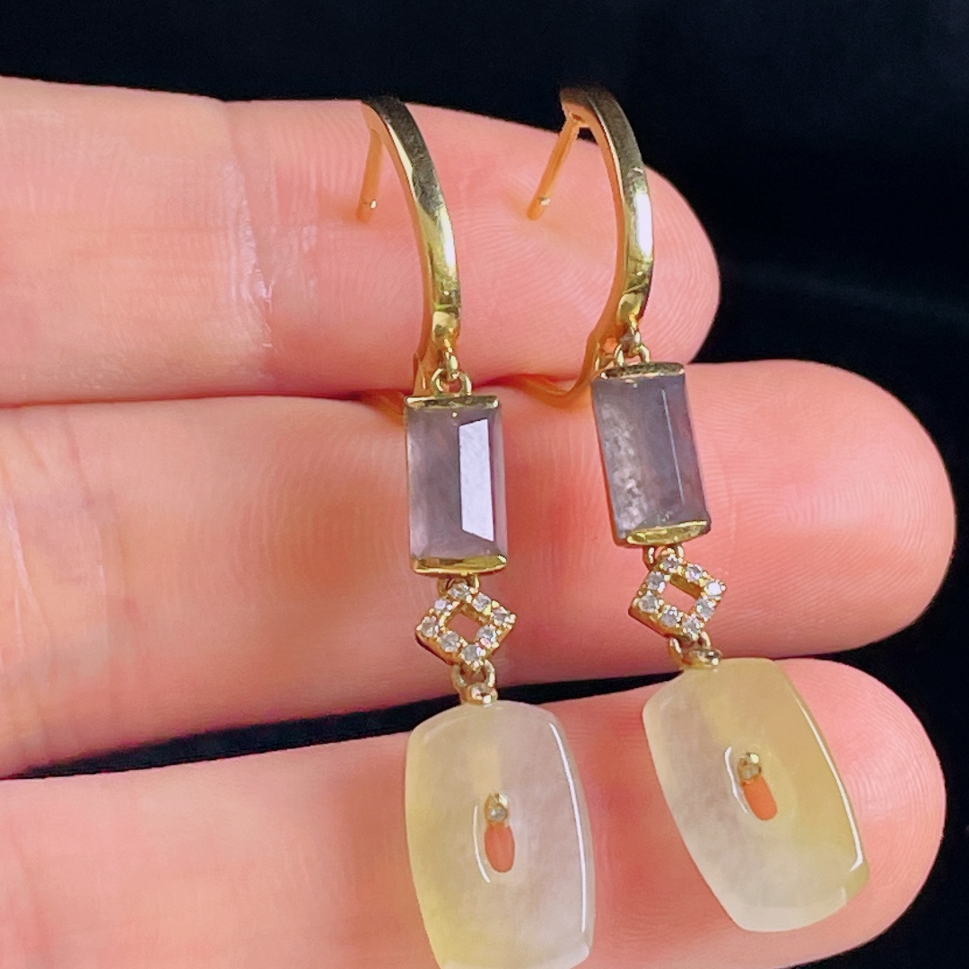 ️冰黄耳坠，老种起光，细底通透，尺寸：42/8.6/3mm0514