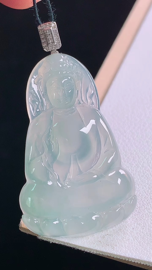 18K冰种观音吊坠，无裂,尺寸:48.0-40.6-25.9-4.6mm 8