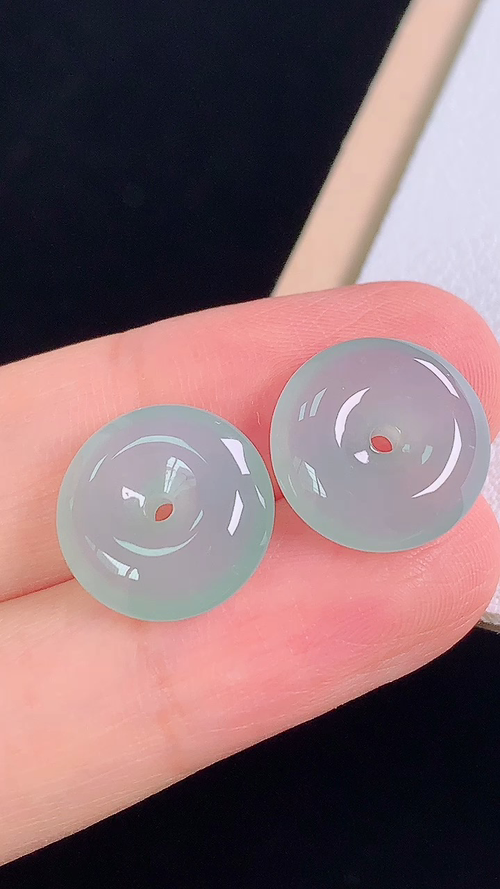 ️冰种平安扣/对，无裂，尺寸:12.8-4.3mm 13