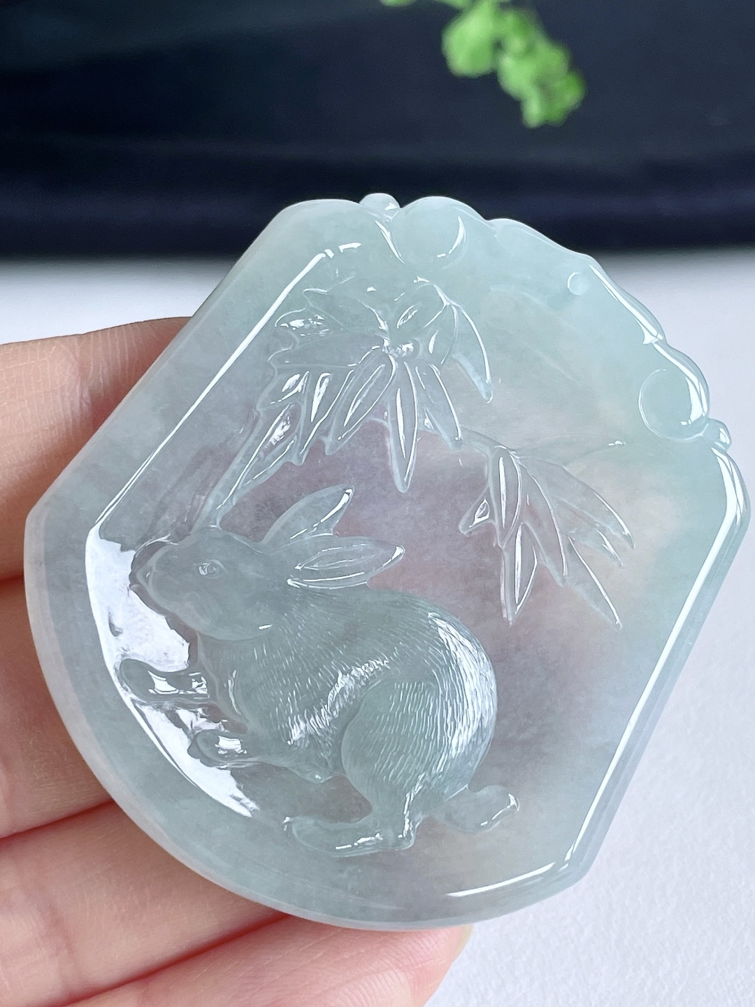 糯冰晴水生肖兔牌吊坠 说明 无裂 性比高 尺寸52-46-5.4 重量27.8克 不议