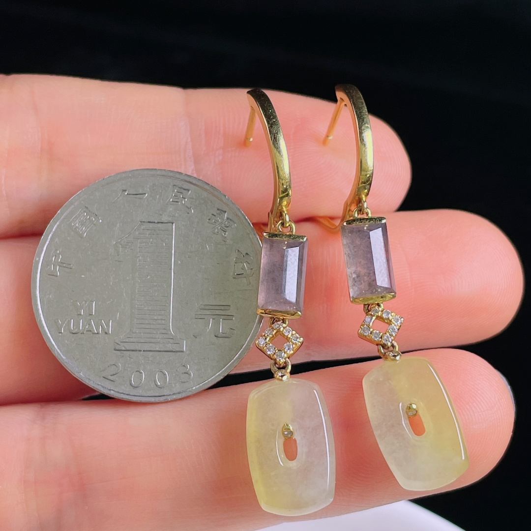 ️冰黄耳坠，老种起光，细底通透，尺寸：42/8.6/3mm0514