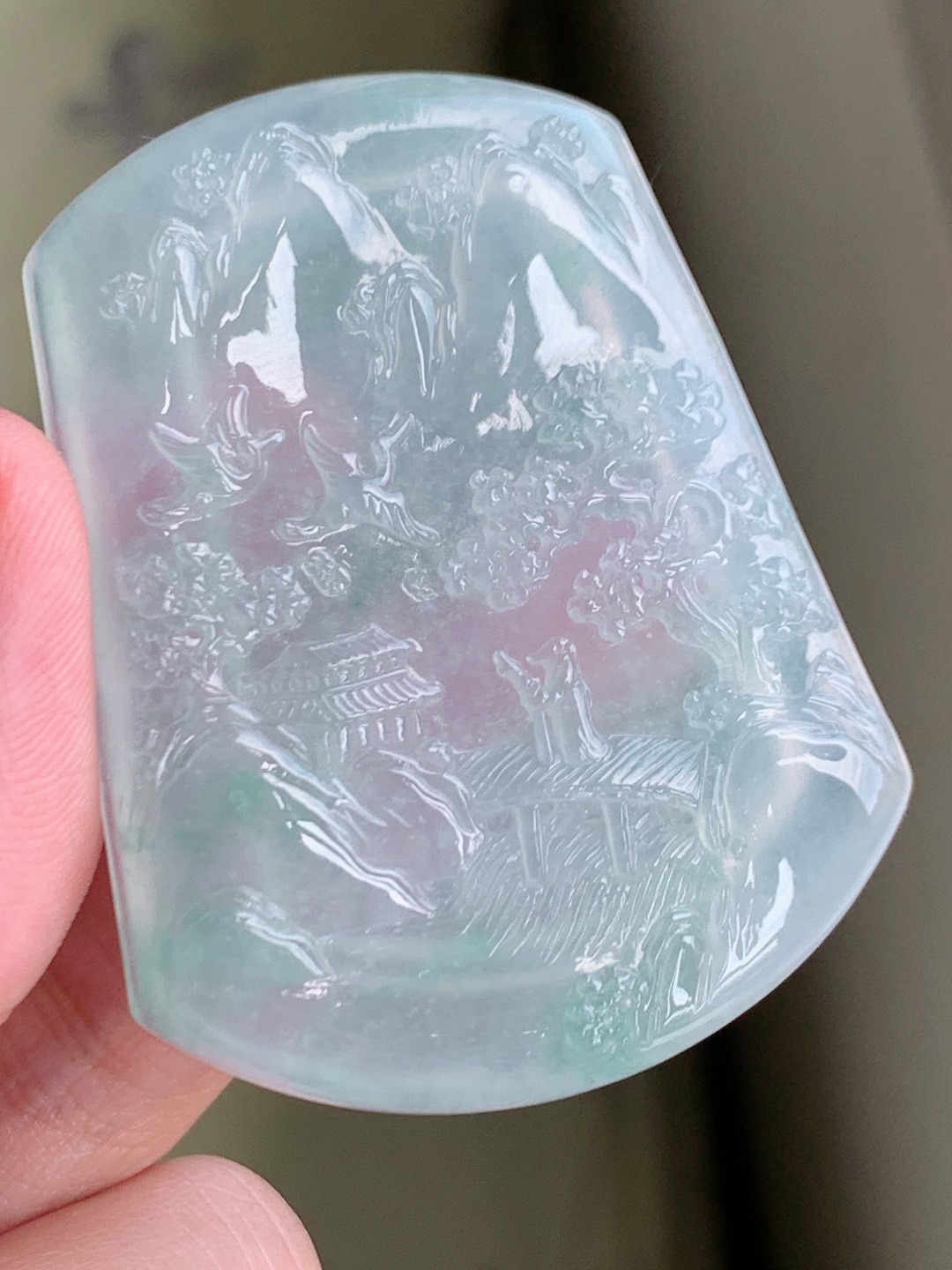 ️ 山水牌吊坠，浅晴底带飘花，山水雕工意境悠远 自然光拍摄