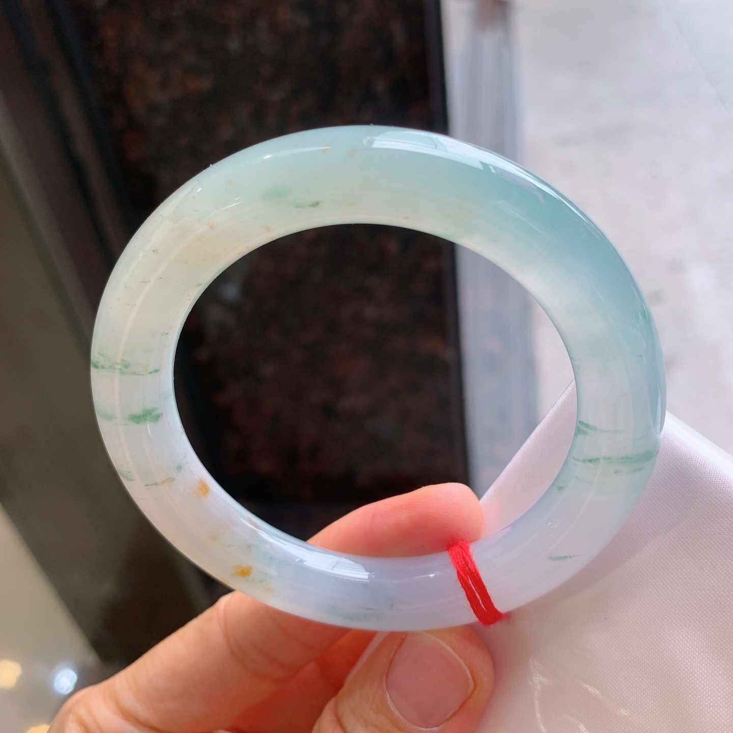 圆条冰黄翡飘花 无裂 尺寸：55.8/11 特色料子