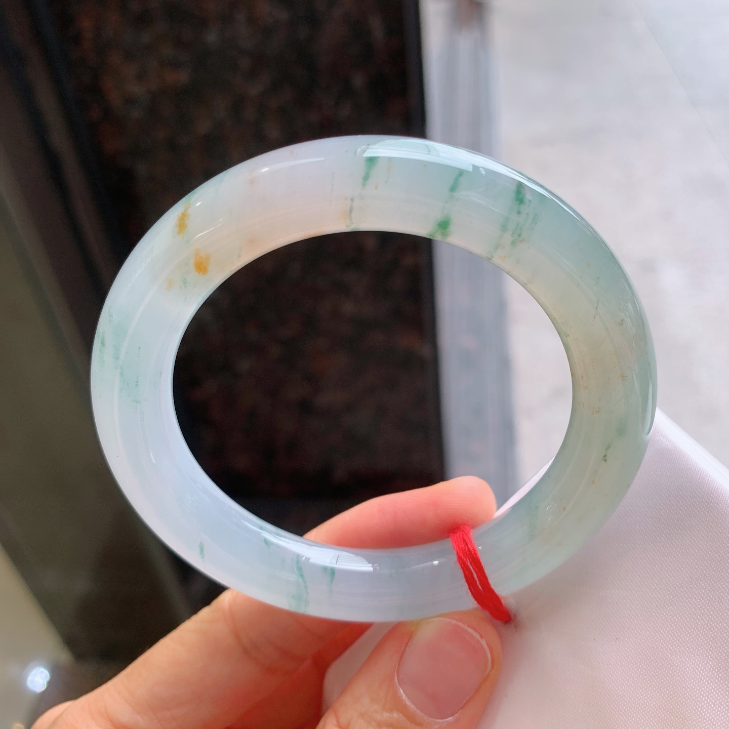 圆条冰黄翡飘花 无裂 尺寸：55.8/11 特色料子
