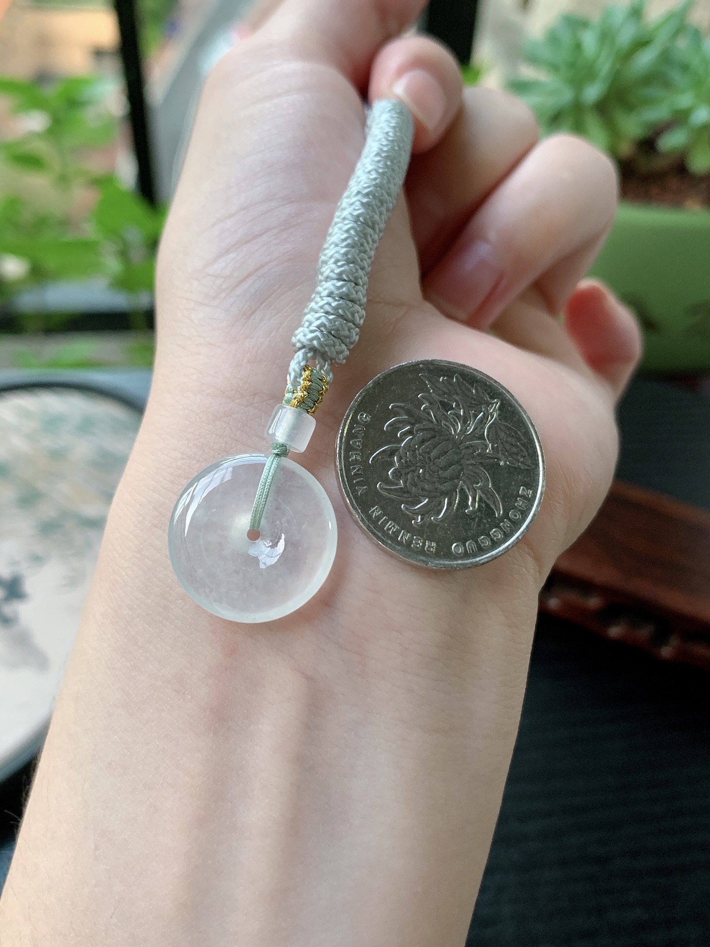 18k金镶嵌老坑冰种胶感白月光雪花棉平安扣吊坠 裸石尺寸:18.8-3.8mm