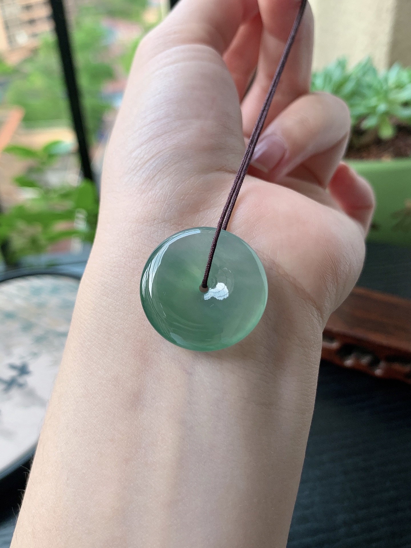 老坑冰种胶感飘绿平安扣吊坠 裸石尺寸:24.8-5.2mm
