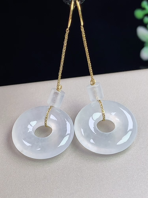 18k金镶冰种耳环，无裂，尺寸15.2-3.5mm，w15ytf