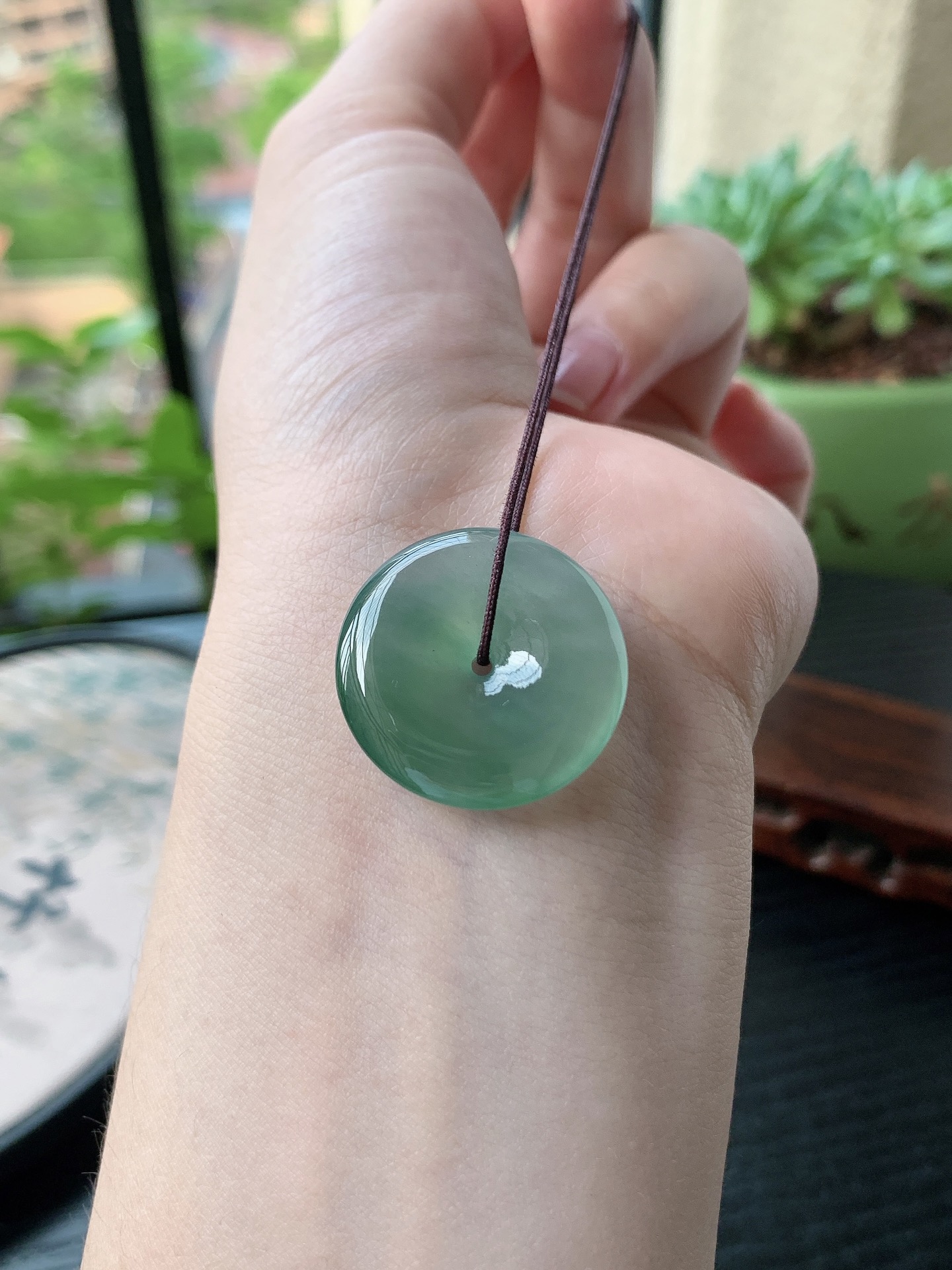 老坑冰种胶感飘绿平安扣吊坠 裸石尺寸:24.8-5.2mm