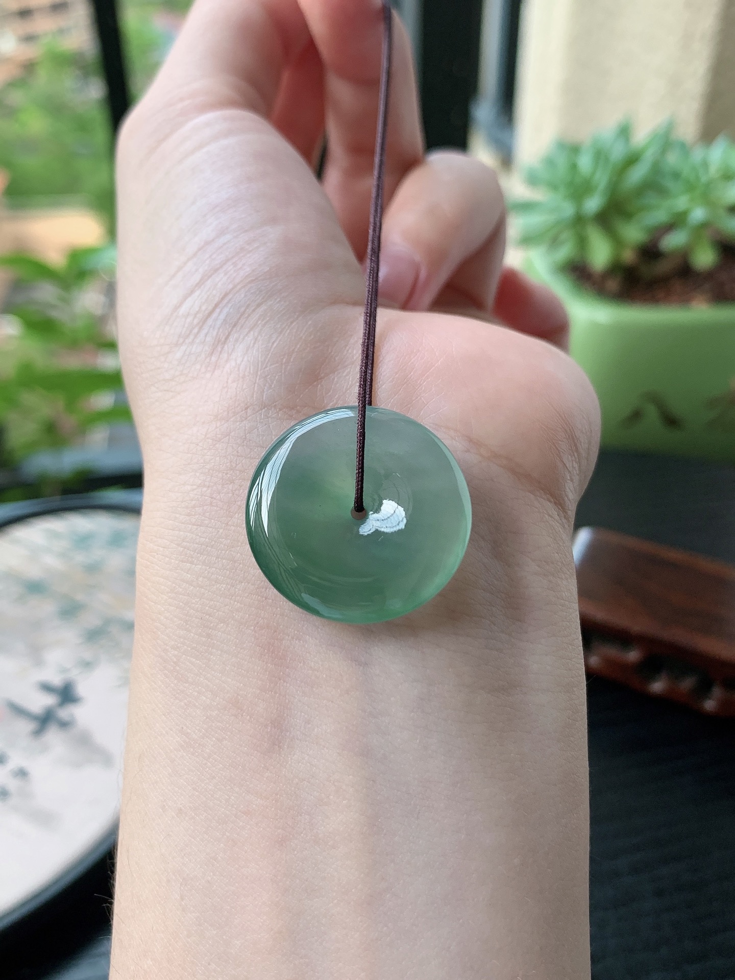 老坑冰种胶感飘绿平安扣吊坠 裸石尺寸:24.8-5.2mm