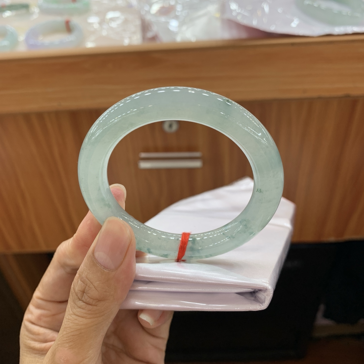 051422HT 飘花圆条翡翠手镯 51.6-9.7-9.9