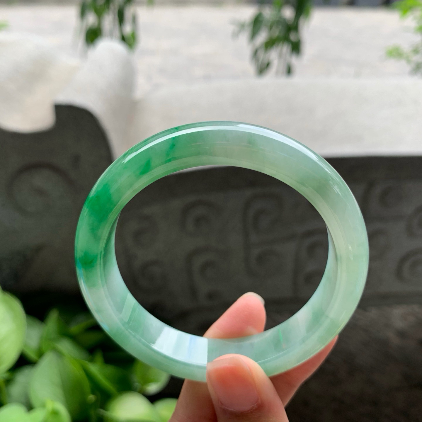 圈口 56.4-12.7-8.3【芙蓉绿正圈手镯】正圈56 57可戴