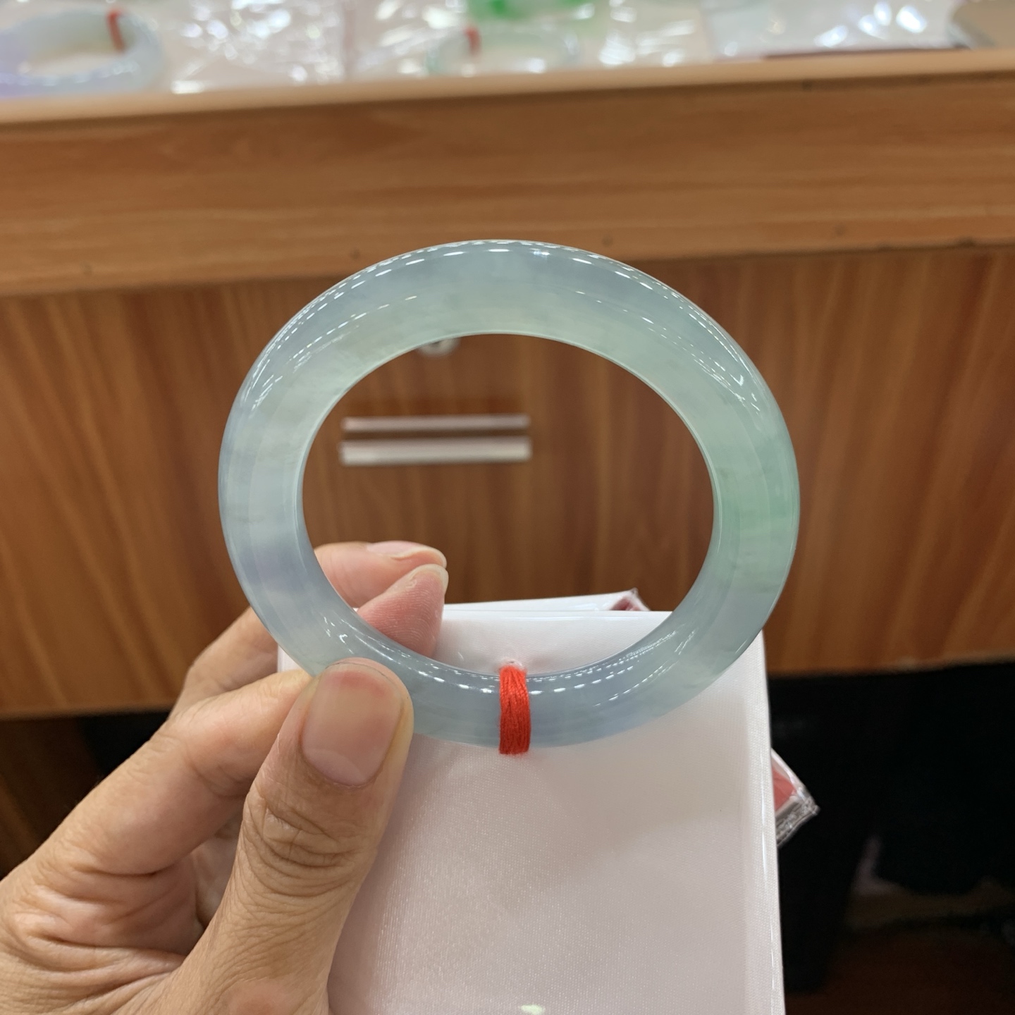 051427GX 冰蓝湖水绿双彩圆条翡翠手镯 53.5-10-10.3