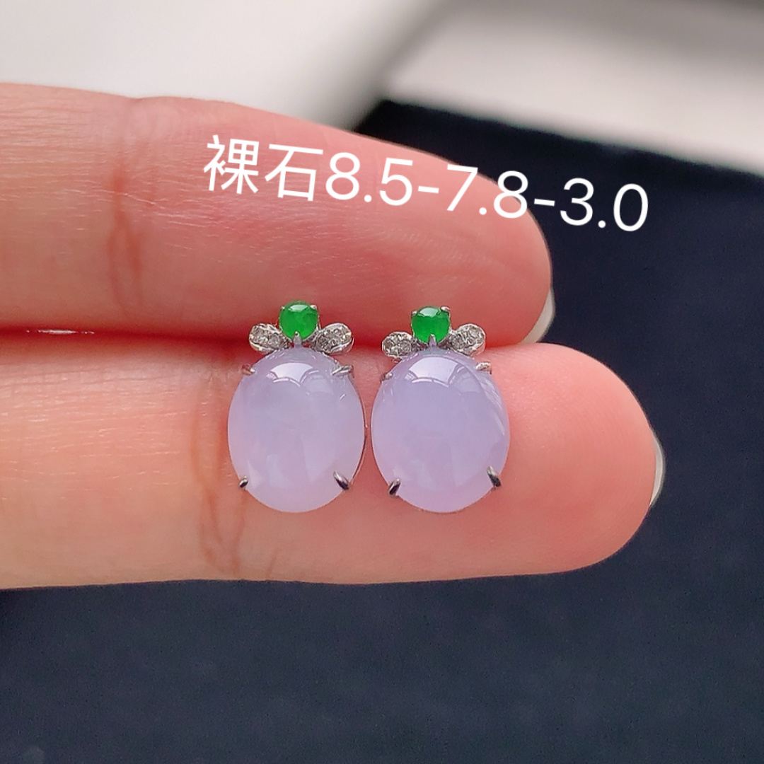 冰紫耳钉   种水好  冰润通透  上耳优雅大方 货号25513，8.5-7.8-3.0