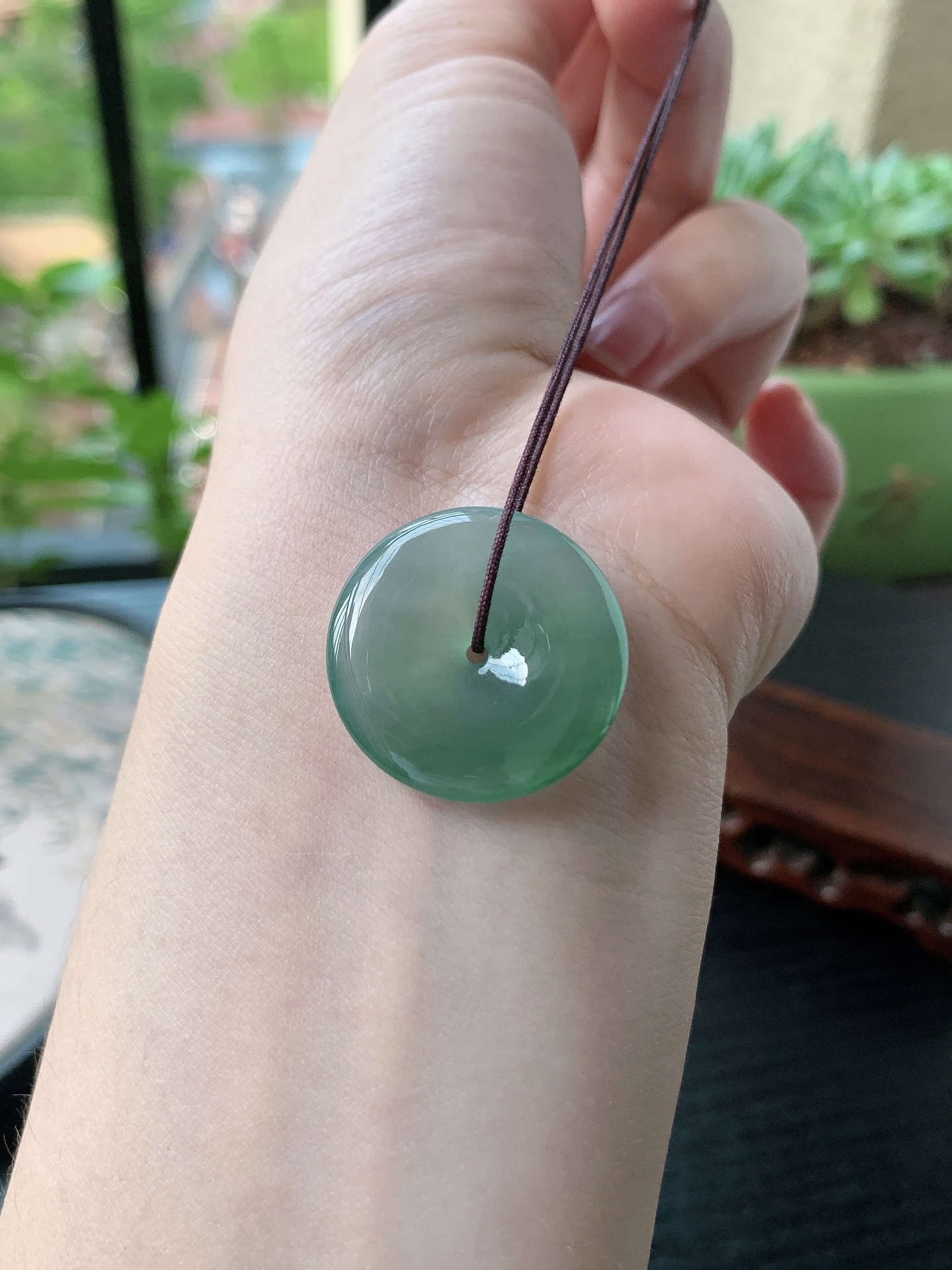 老坑冰种胶感飘绿平安扣吊坠 裸石尺寸:24.8-5.2mm