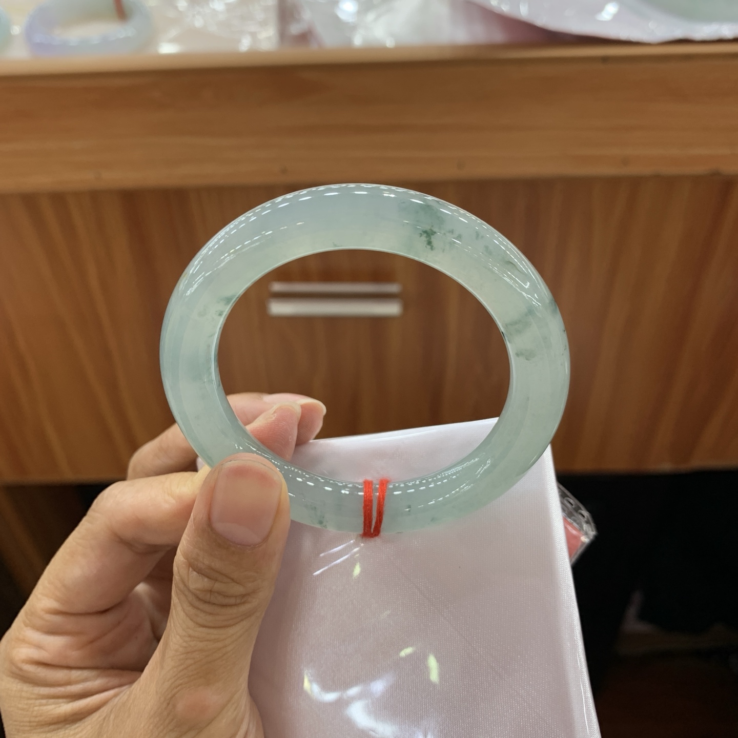 051422HT 飘花圆条翡翠手镯 51.6-9.7-9.9