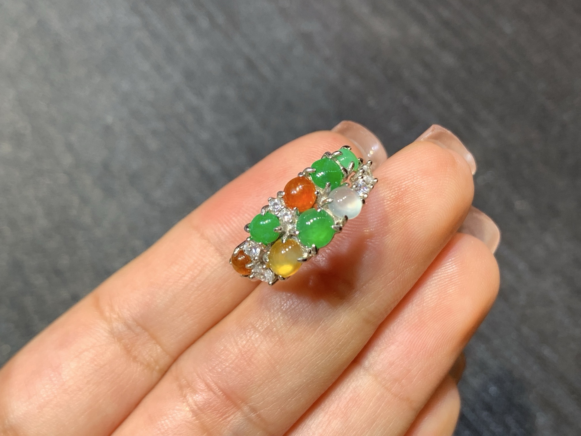 多彩蛋面戒指 s925银