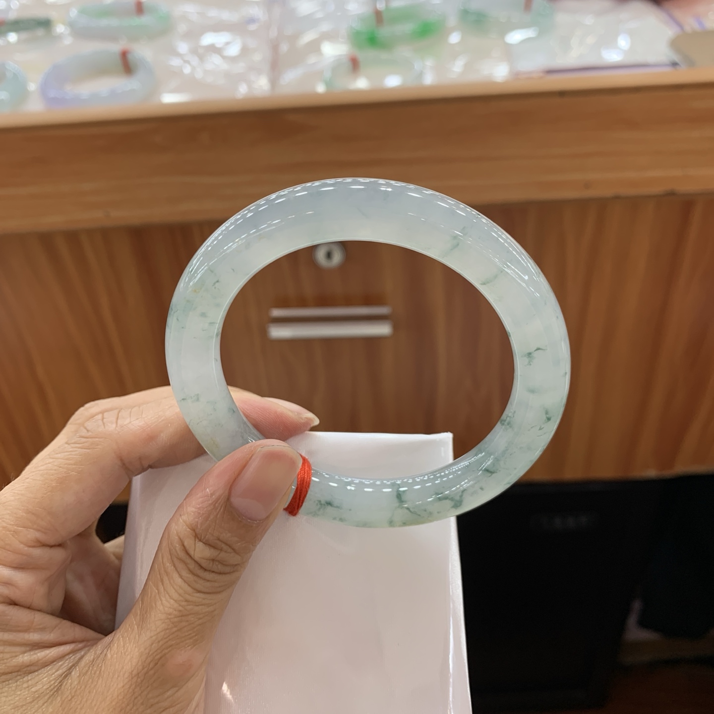 051426GX 冰飘花圆条大圈口翡翠手镯 59.2-10.4-10.3