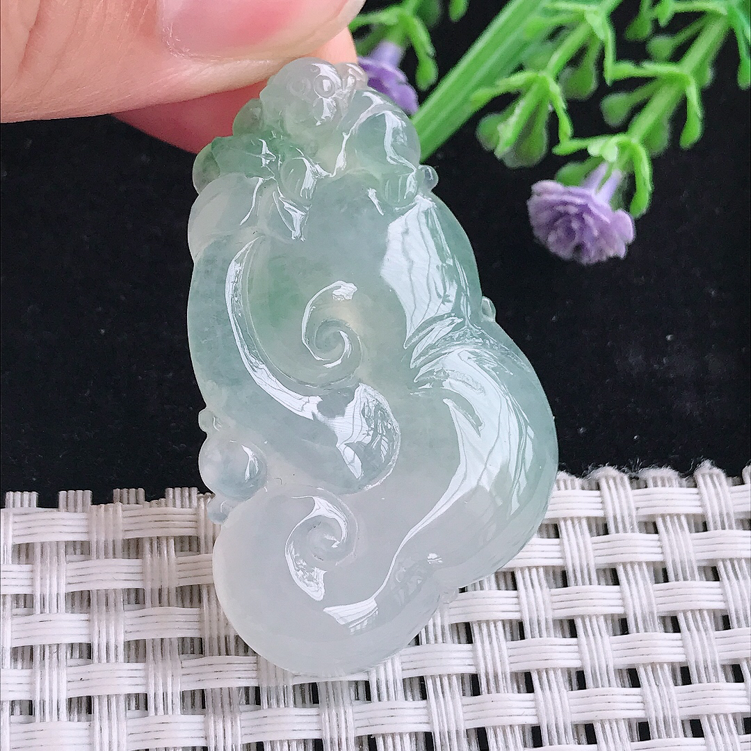 实拍A货翡翠46/28.3/6老坑冰胶果冻冰晴如意吊坠翡翠玉牌挂件