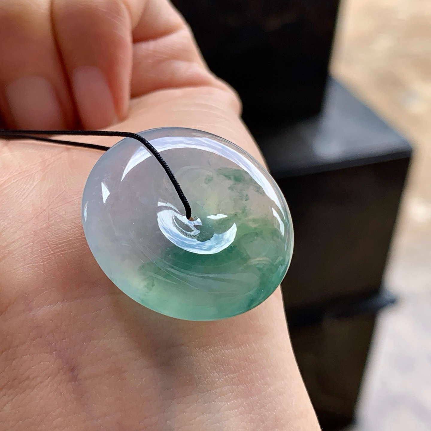 冰种绿花平安扣^_^水润冰透