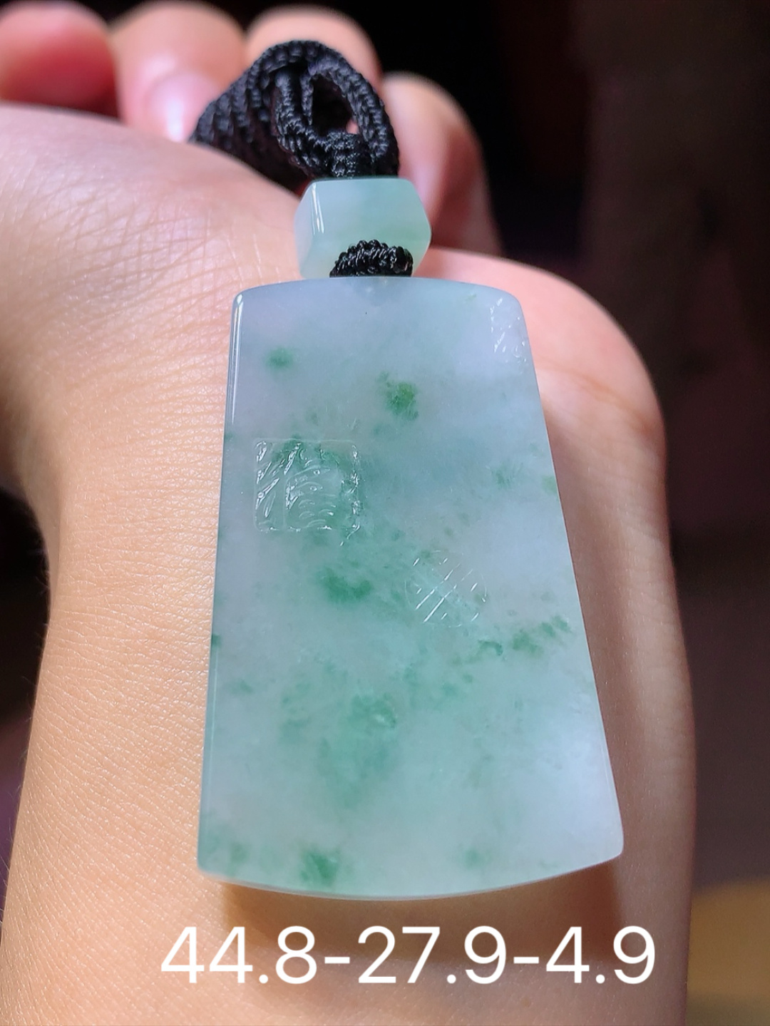 冰飘花仿古无事牌挂件 种老水润，胶感十足，层次分明，佩戴简约百搭 货号24514，44.8-27.9