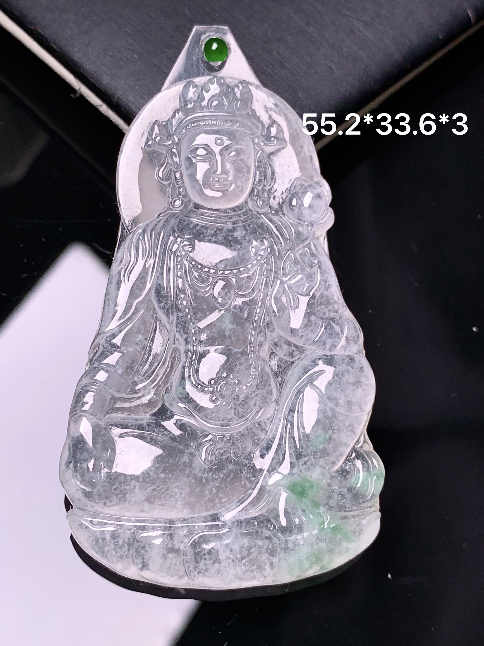 镶嵌款 冰种度母观音菩萨吊坠 玉质细腻 色泽艳丽清新 水润亮眼 整体尺寸55.2*33.6*3 2x