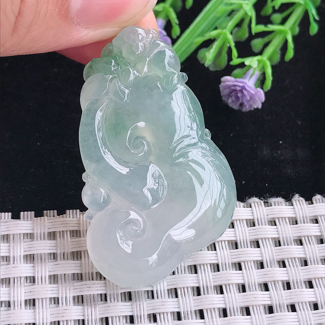实拍A货翡翠46/28.3/6老坑冰胶果冻冰晴如意吊坠翡翠玉牌挂件