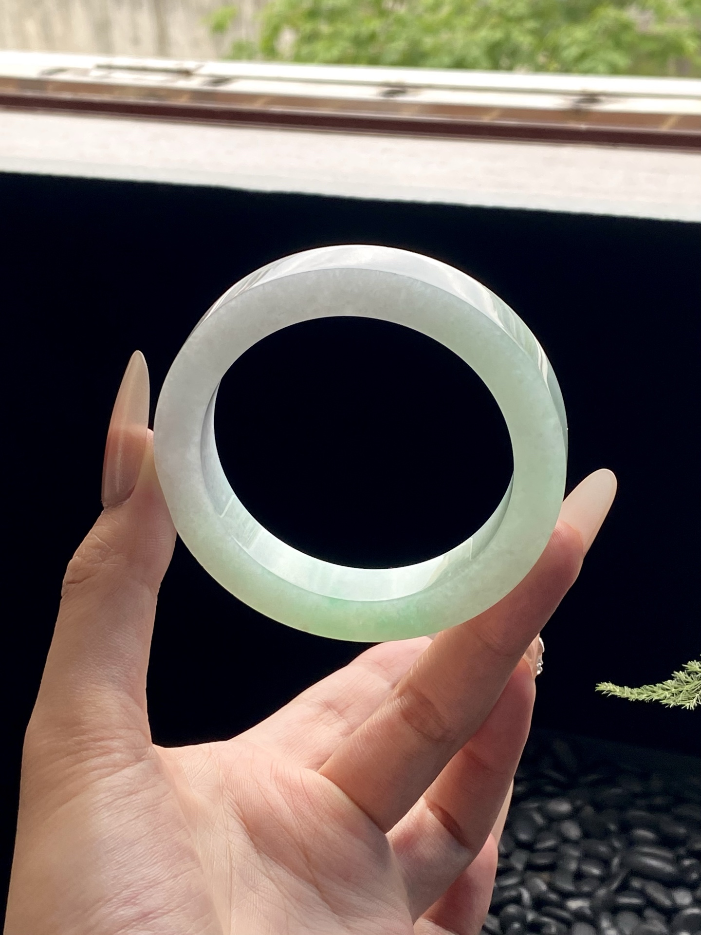大圈口冰晴绿渐变半山水镯胚 B0516-2 ⭕️75.7-58-12.3-9.4 可做58～60正圈