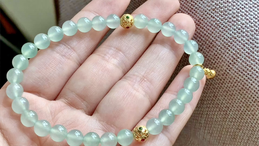 ️翡翠精品，珠链手串，冰种，晴水18k金 尺寸6 aa516