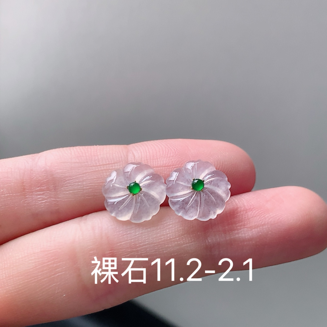花朵耳钉 种老冰透细腻，无裂，佩戴精致迷人，11.2-2.1