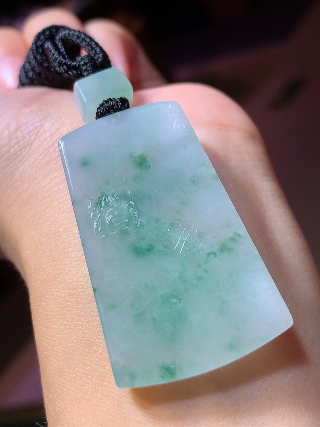 冰飘花仿古无事牌挂件 种老水润，胶感十足，层次分明，佩戴简约百搭 货号24514，44.8-27.9-4.9