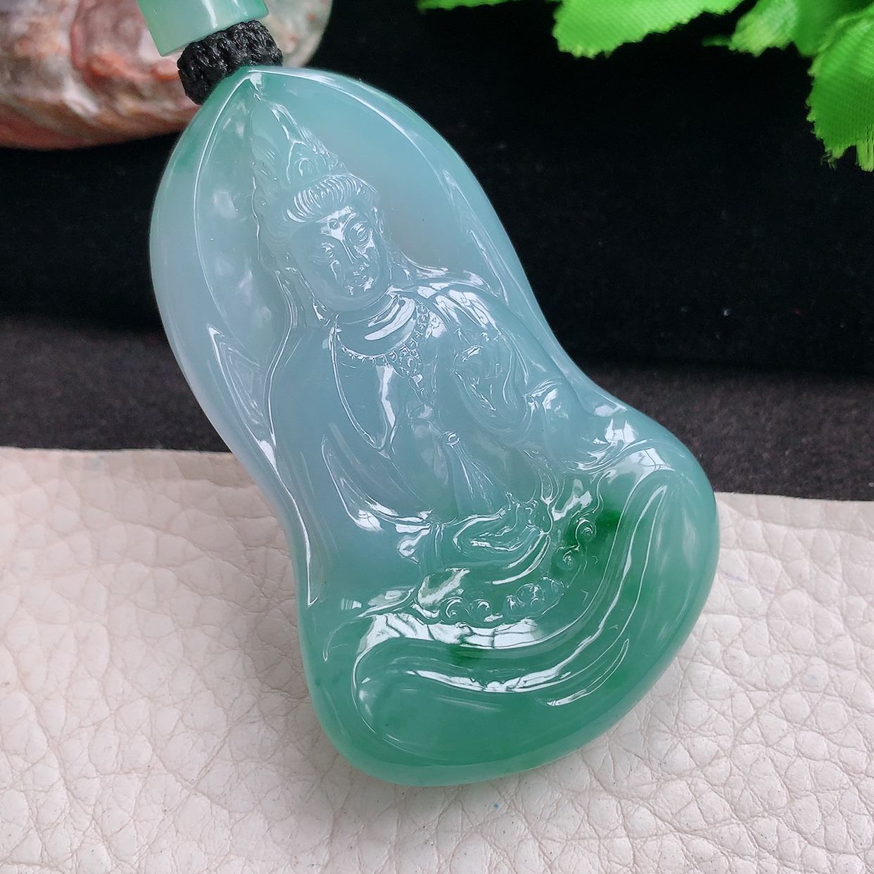 yl实拍63.5*40*9.8天然缅甸翡翠净瓶观音菩萨吊坠 精雕厚装观世音玉坠