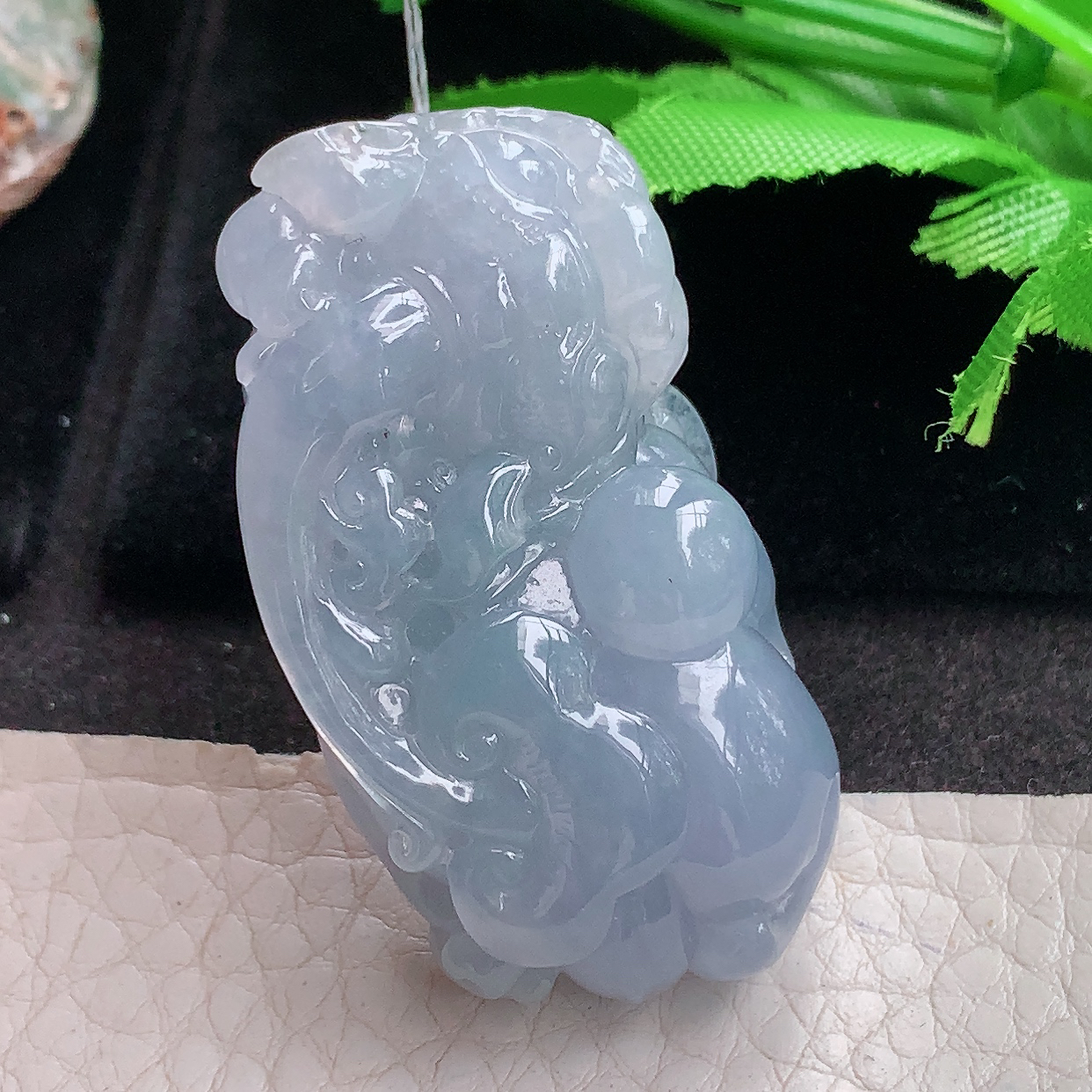 Qxm实拍45.8*23.2*15.3天然缅甸翡翠a货冰紫招财貔貅吊坠吉祥瑞兽霸王貔貅