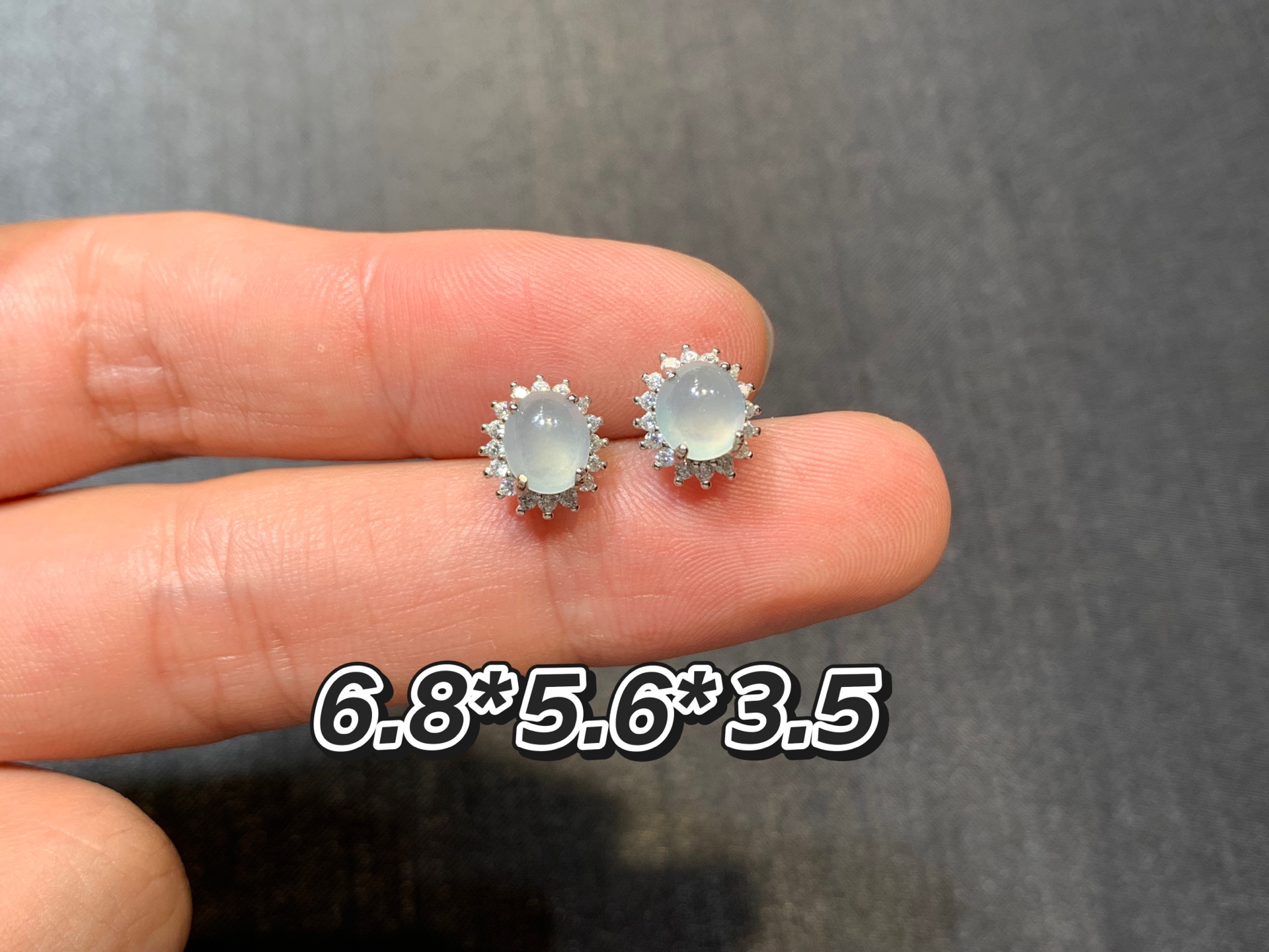 冰种荧光蛋面耳钉 s925银 不议，6.8-5.6-3.5
