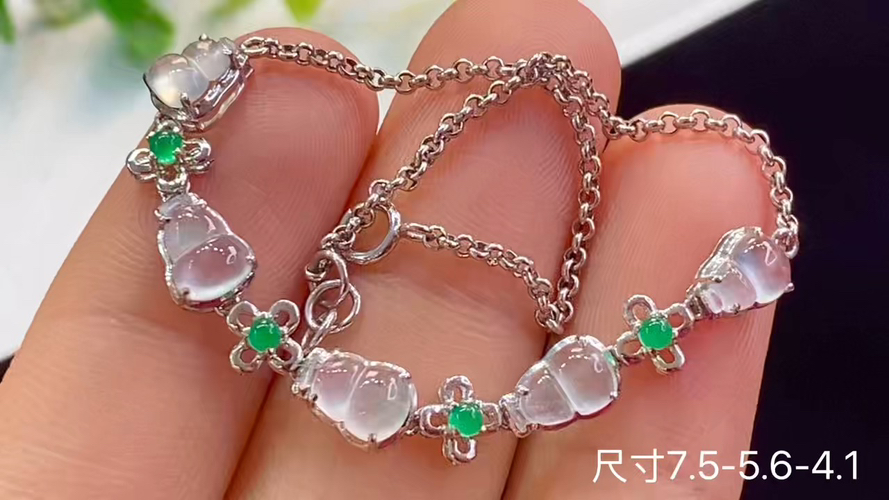 ️ 18k金+钻玻璃种葫芦手链，，7.5-5.6-4.1