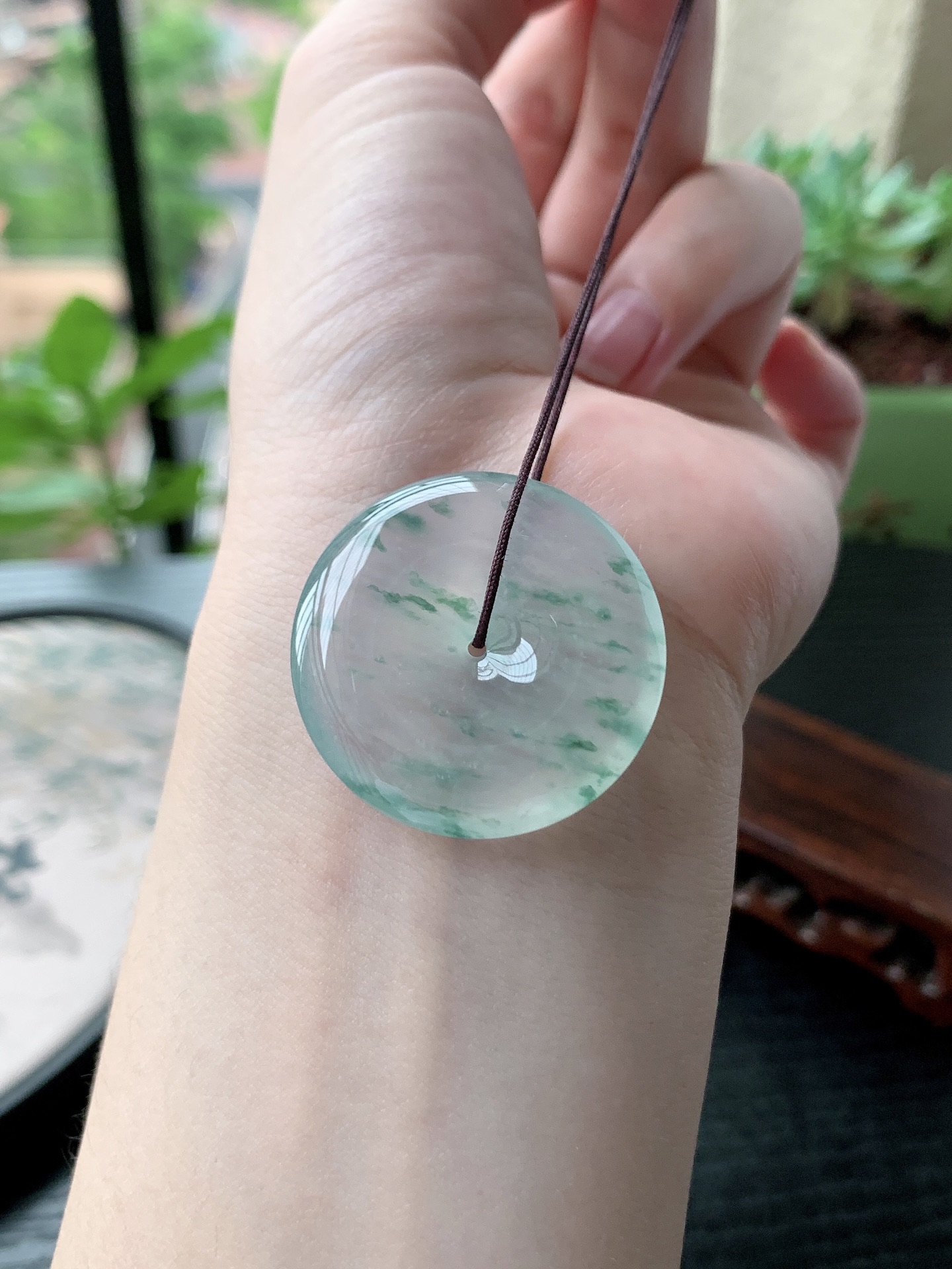 老坑冰种胶感飘蓝花平安扣吊坠 裸石尺寸:32.2-5.8mm