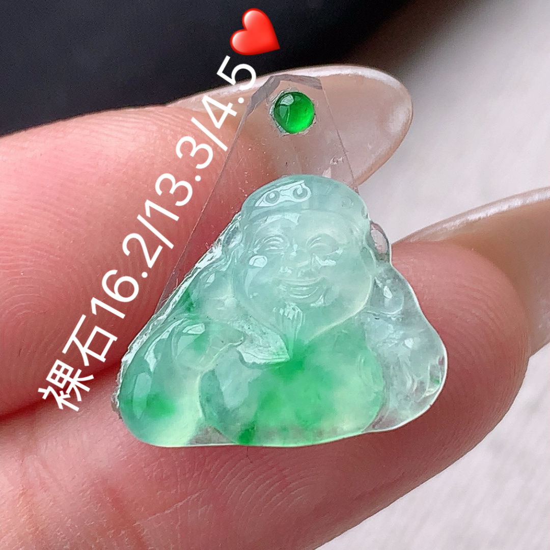 冰飘绿财神挂件，料子细腻，品相喜悦，佩戴优雅灵气，16.2-13.3-4.5