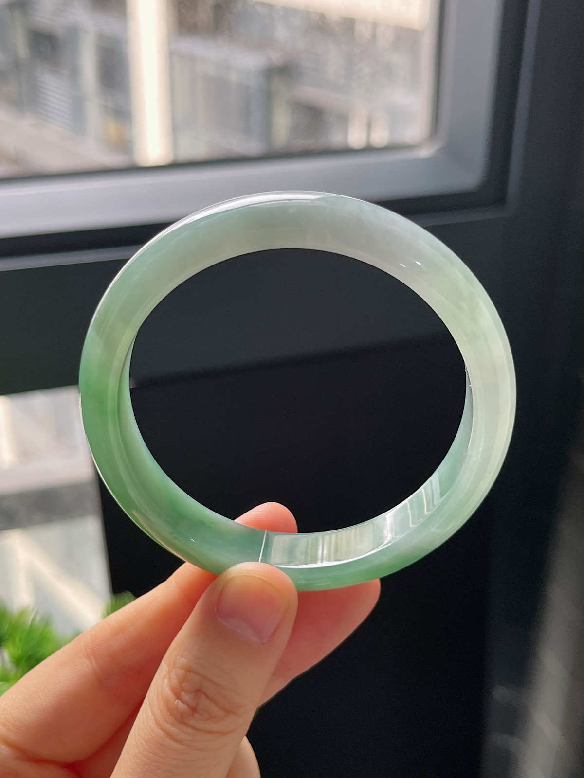 正圈55.2圈口，翡翠冰糯种绿色手镯