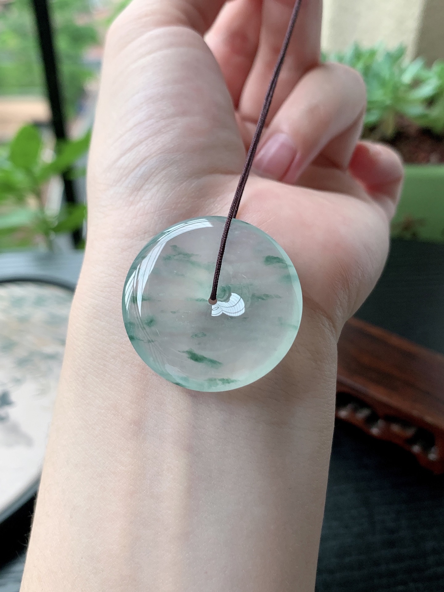 老坑冰种胶感飘蓝花平安扣吊坠 裸石尺寸:32.2-5.8mm
